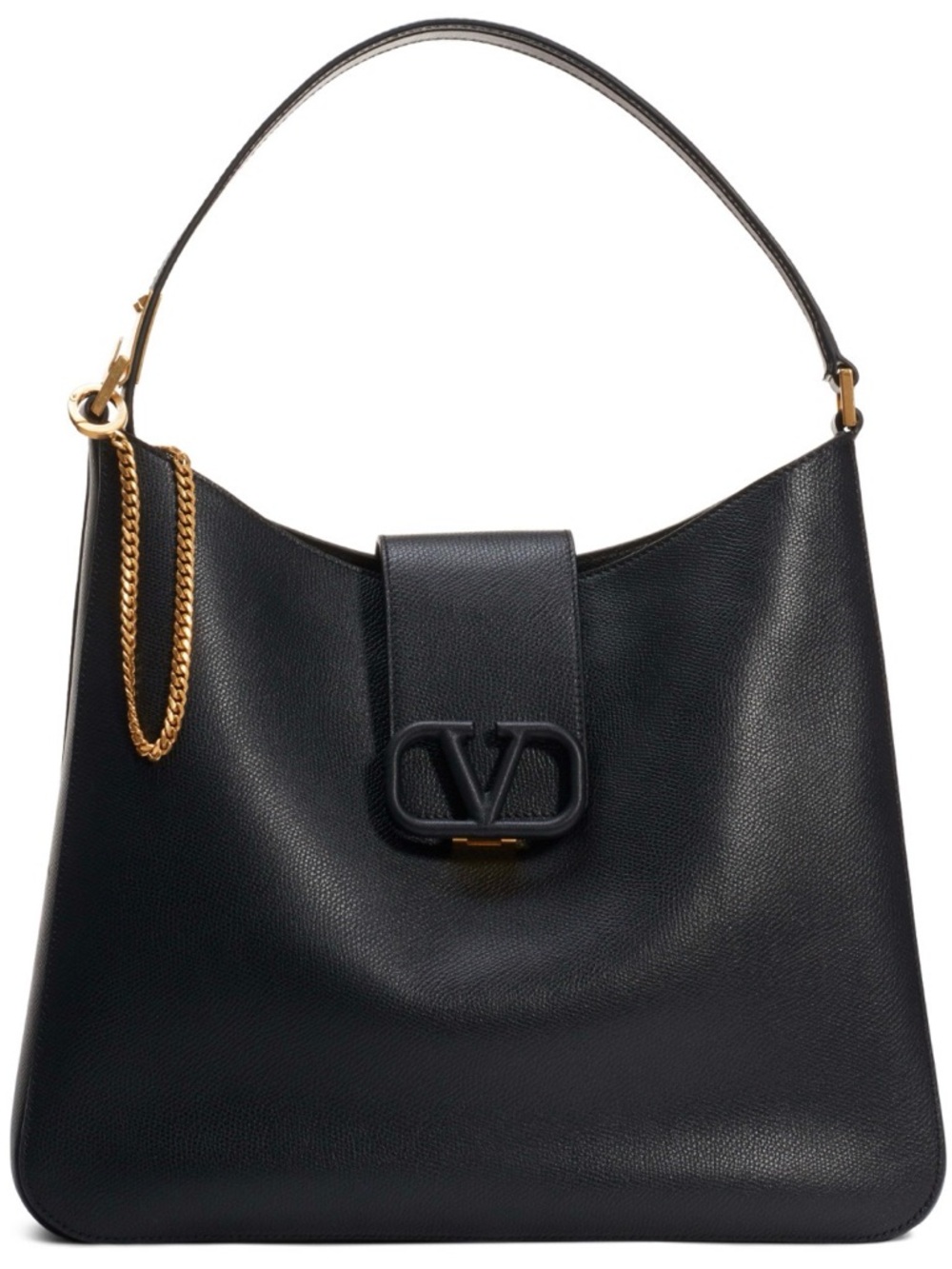 VALENTINO VSling Grainy Calfskin Leather Crossbody Hobo Bag Black